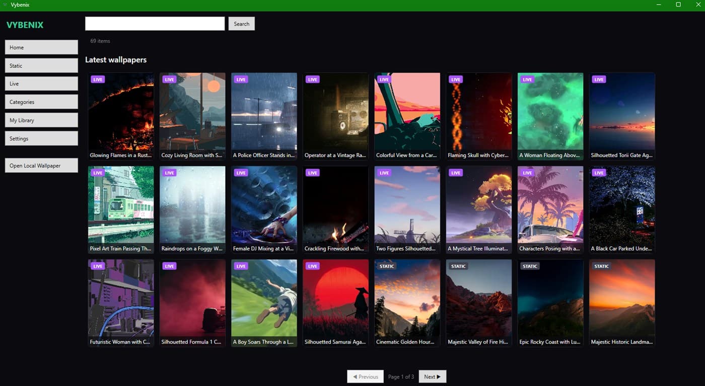 Vybenix for Windows application window with preview and playback controls